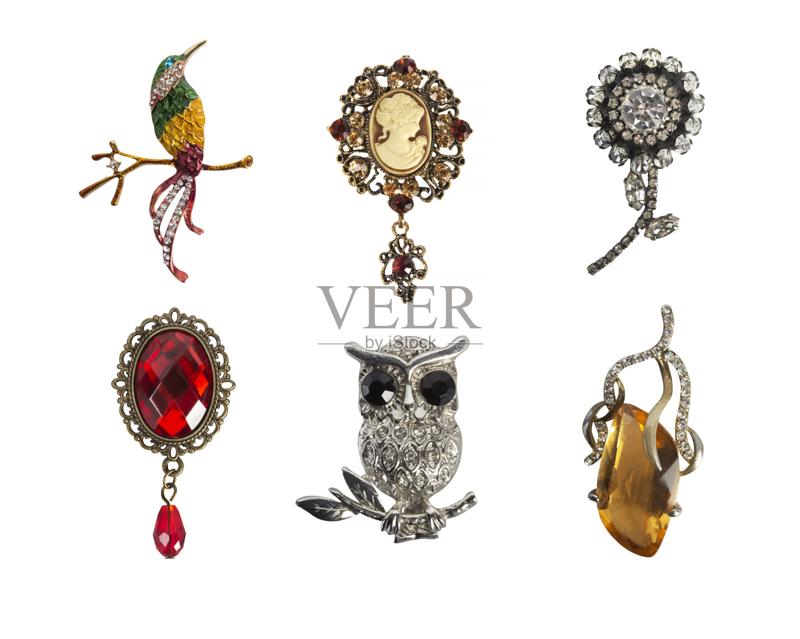 6枚复古胸针照片摄影图片