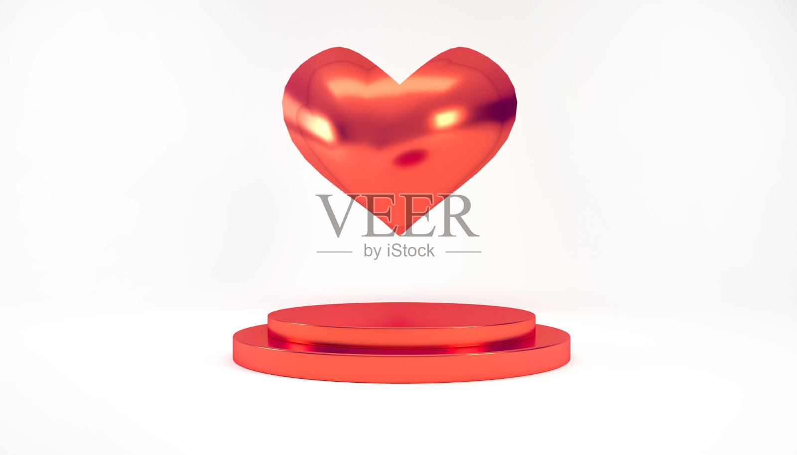 情人节3d红心讲台,白底红心,3d渲染。照片摄影图片