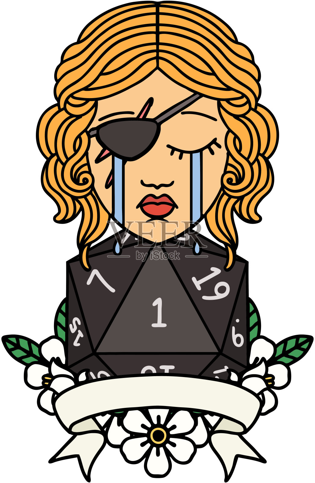 复古纹身风格哭泣的人类流氓与自然一卷插画图片素材