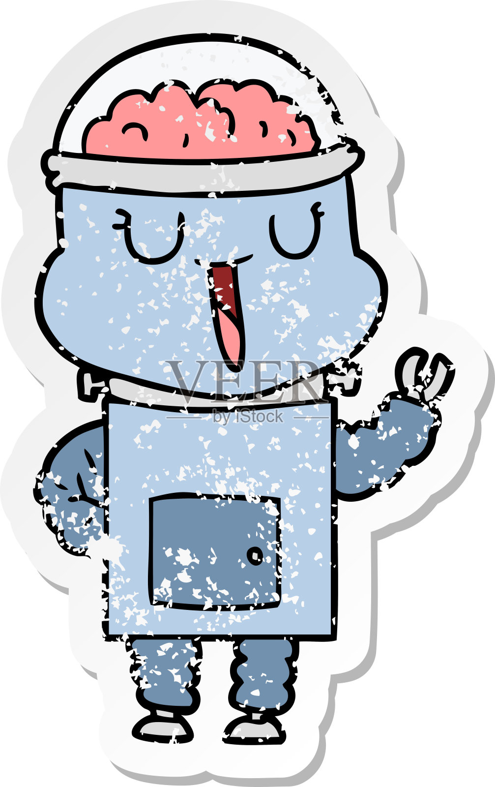 一个快乐的卡通机器人的心疼贴纸插画图片素材