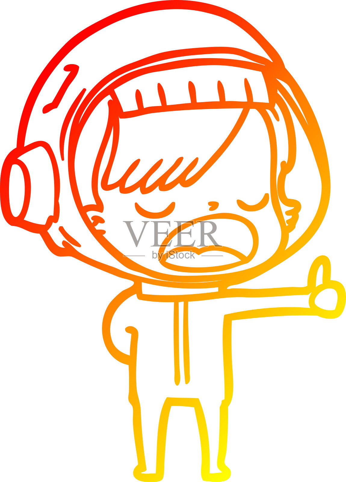 温暖的梯度线绘制的卡通宇航员解释插画图片素材