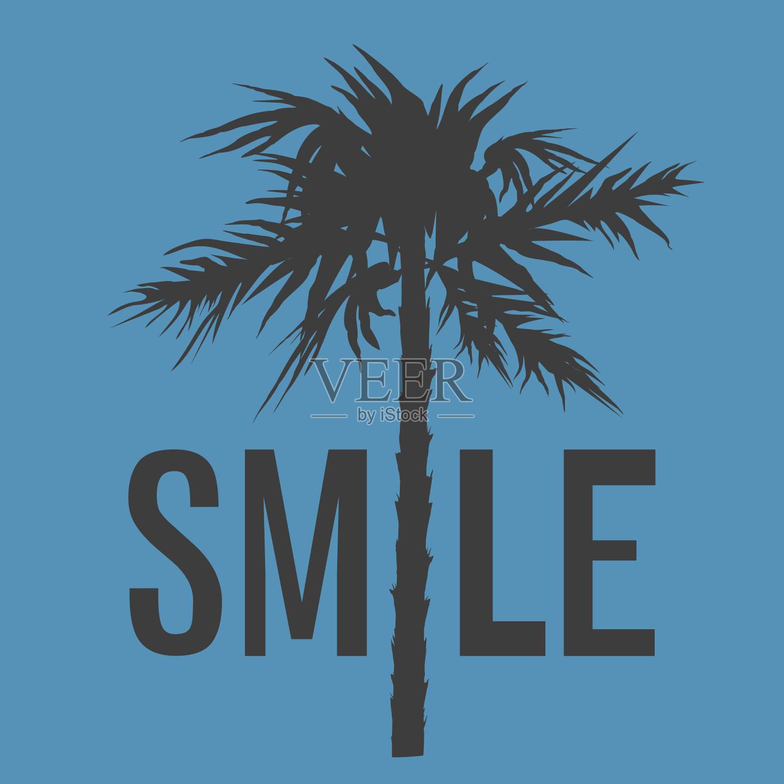 剪影棕榈树,微笑标语文字插画图片素材