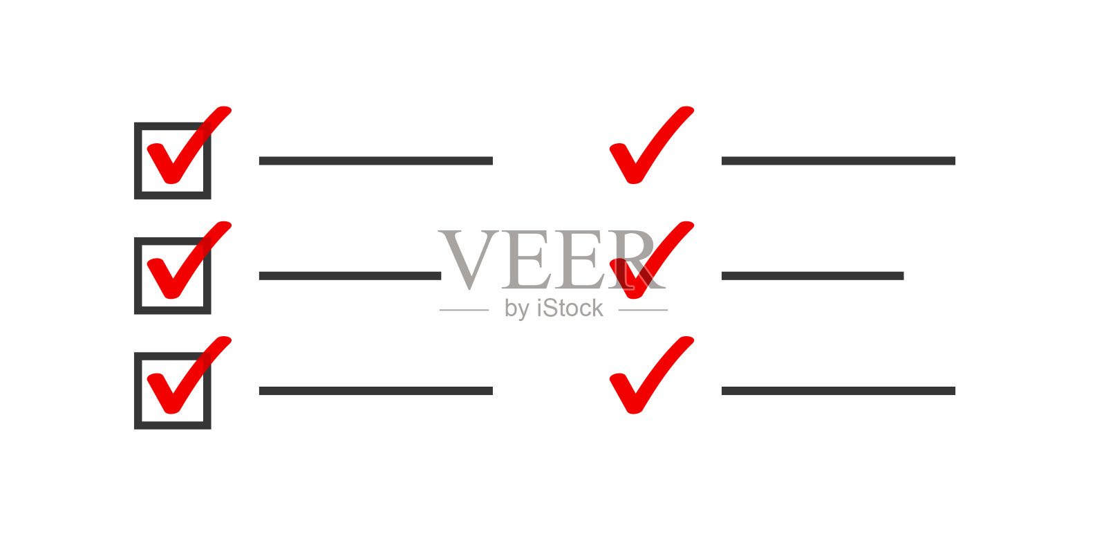 检查标记列表任务标记向量元素或问卷调查调查清单完成图形说明,测试报告用笔画红黑写离,选择待办事项笔记剪贴板图像插画图片素材