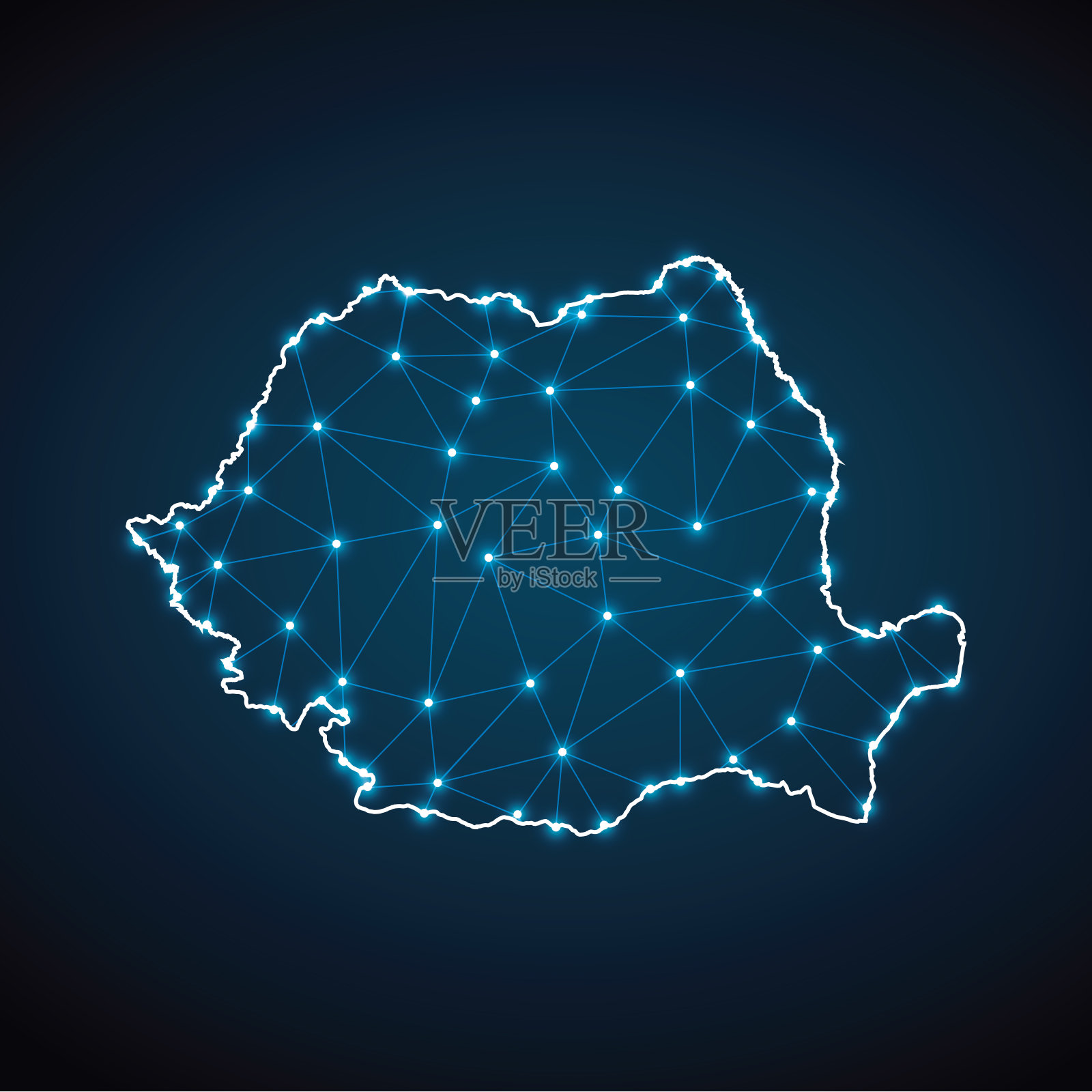 罗马尼亚地图从多边形线框低多边形网格插画图片素材