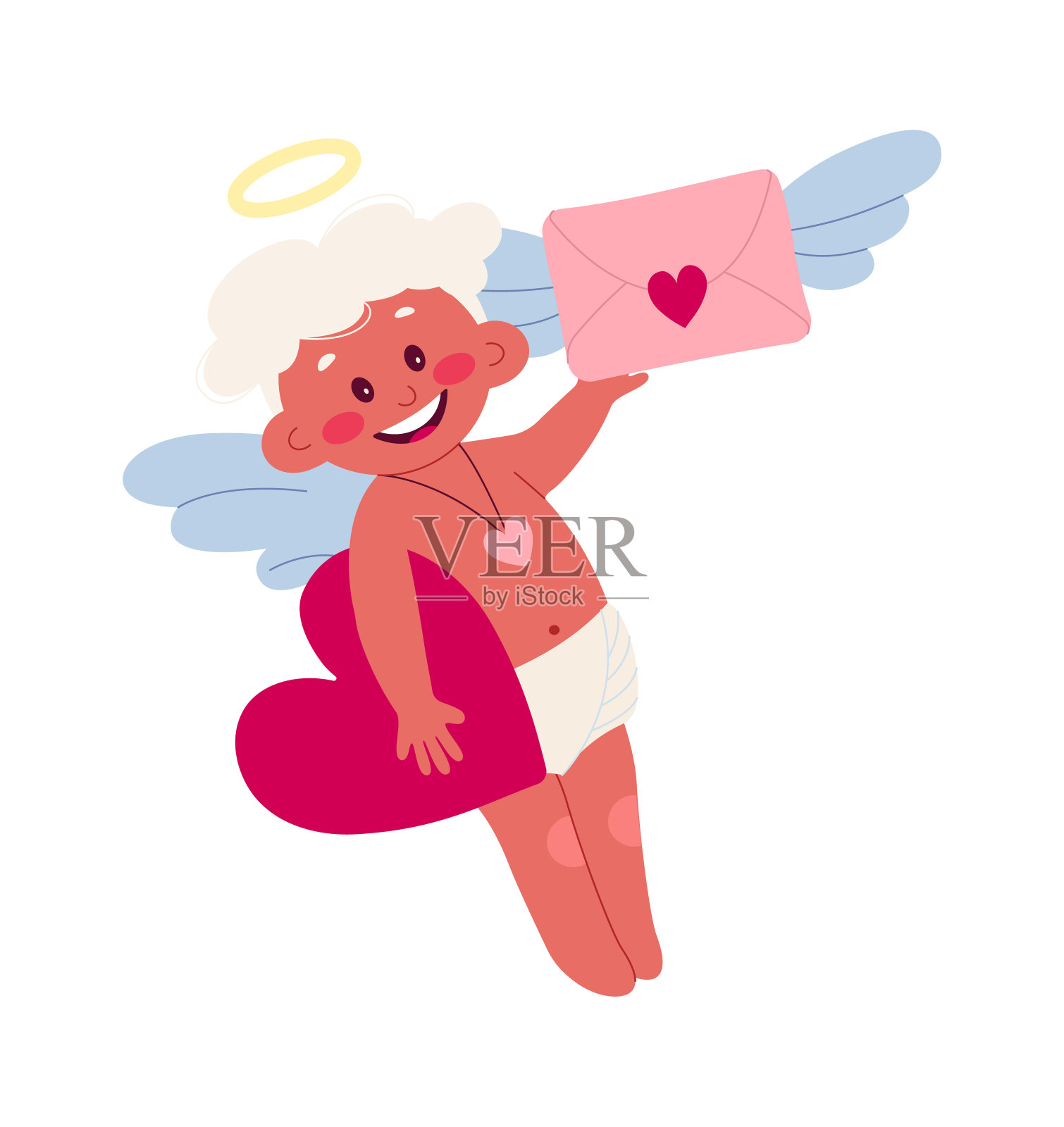 可爱的丘比特扁平图标快乐的天使与情书插画图片素材