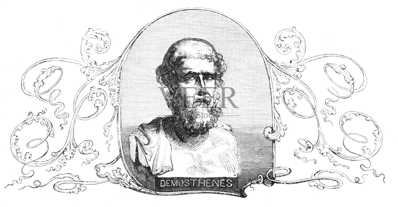 狄摩西尼雕塑,古希腊插画图片素材