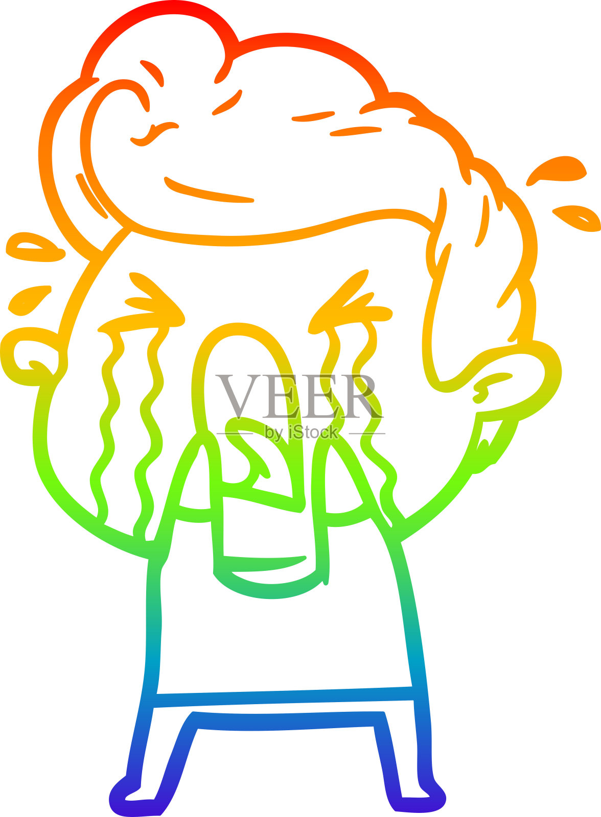 卡通哭泣男人的彩虹渐变线条画插画图片素材