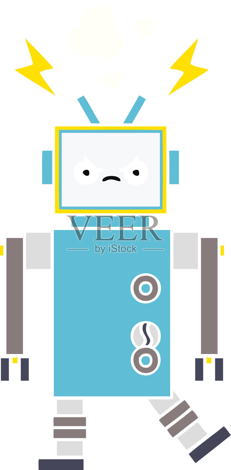 平面彩色复古卡通机器人插画图片素材