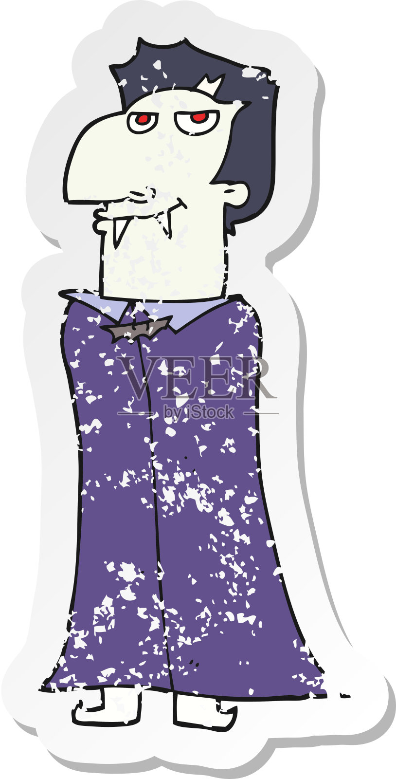 一个卡通吸血鬼的复古心疼贴纸插画图片素材