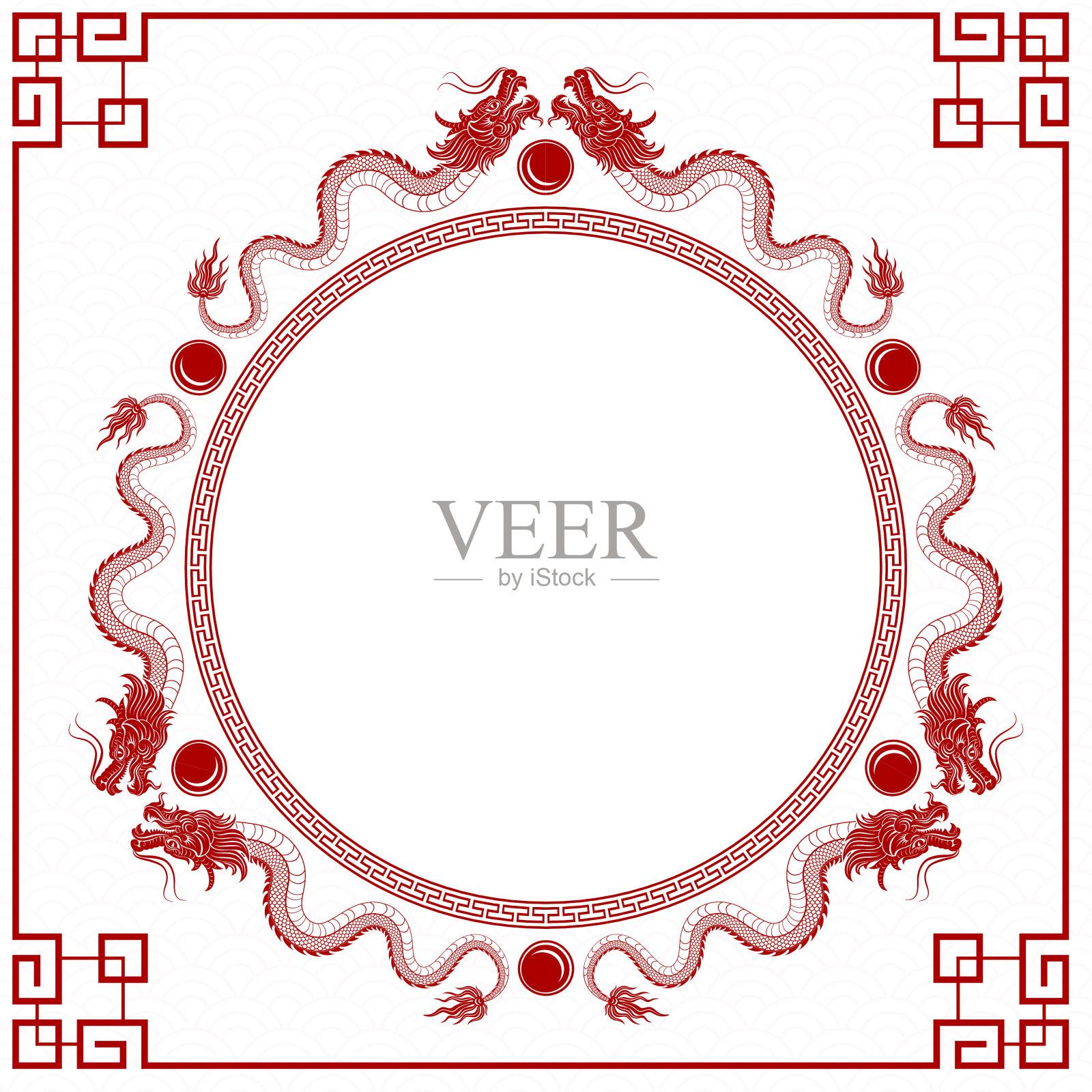 中国传统的红色龙插画图片素材