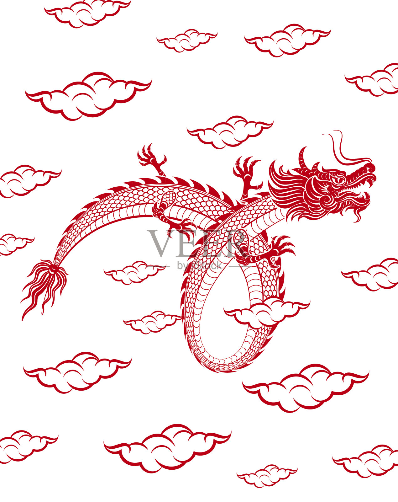 中国传统的红色龙插画图片素材