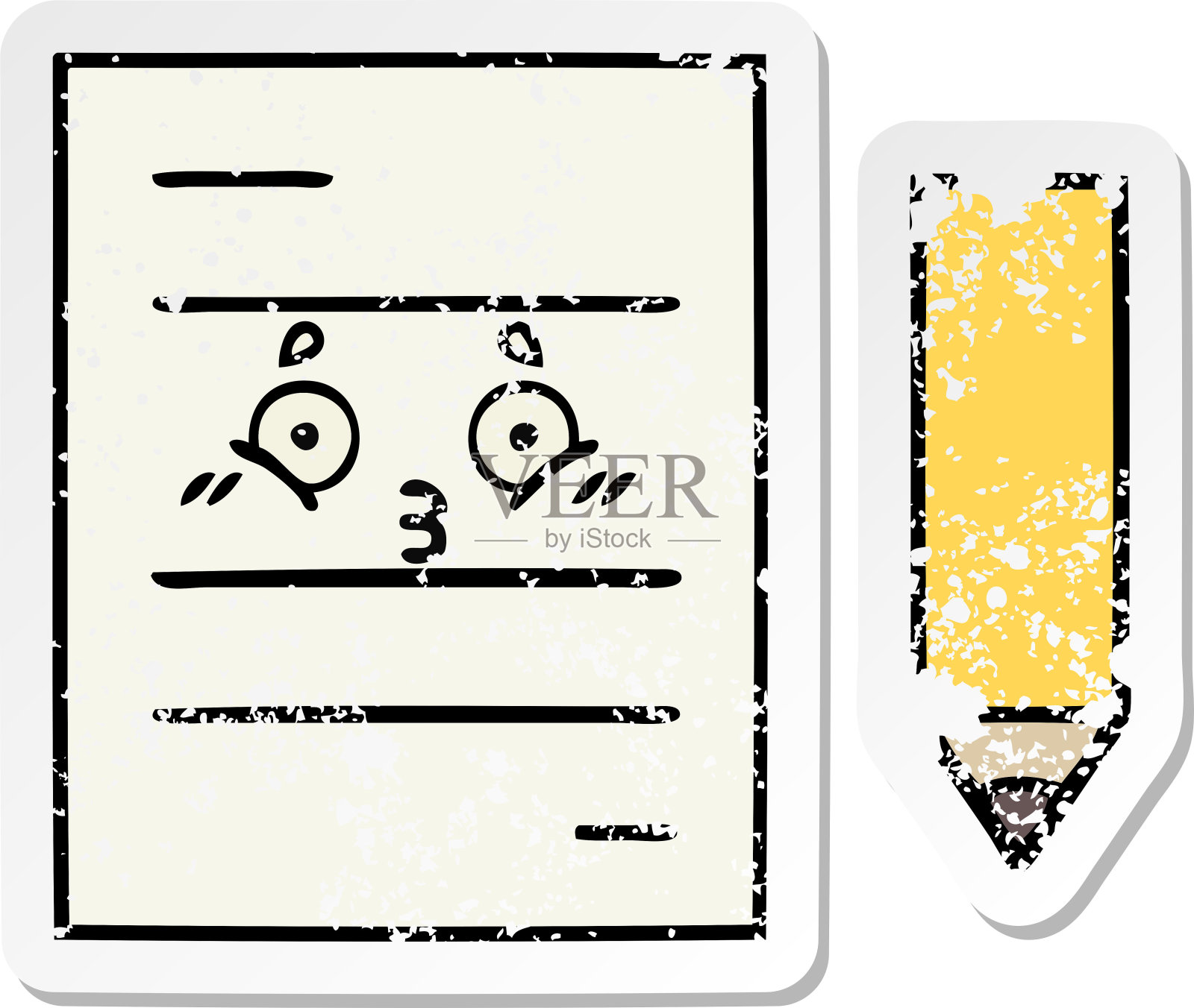 心疼的贴纸,可爱的卡通试卷插画图片素材