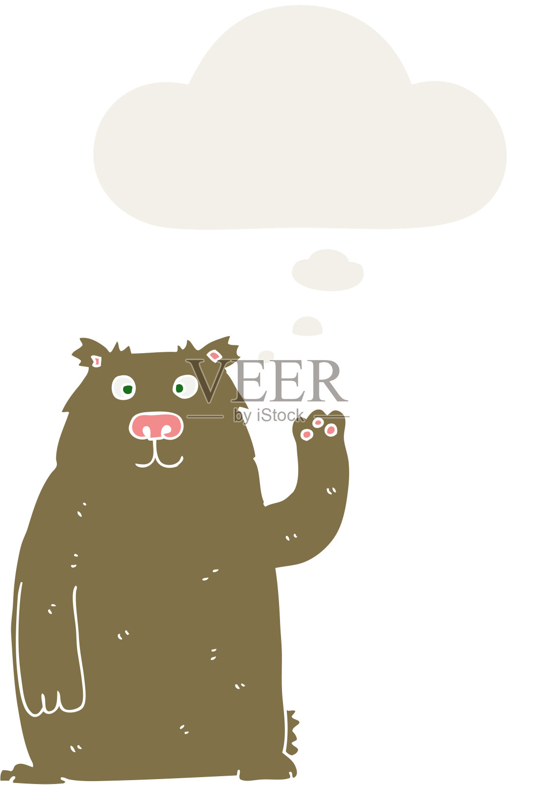 带有复古风格思想泡泡的卡通熊插画图片素材