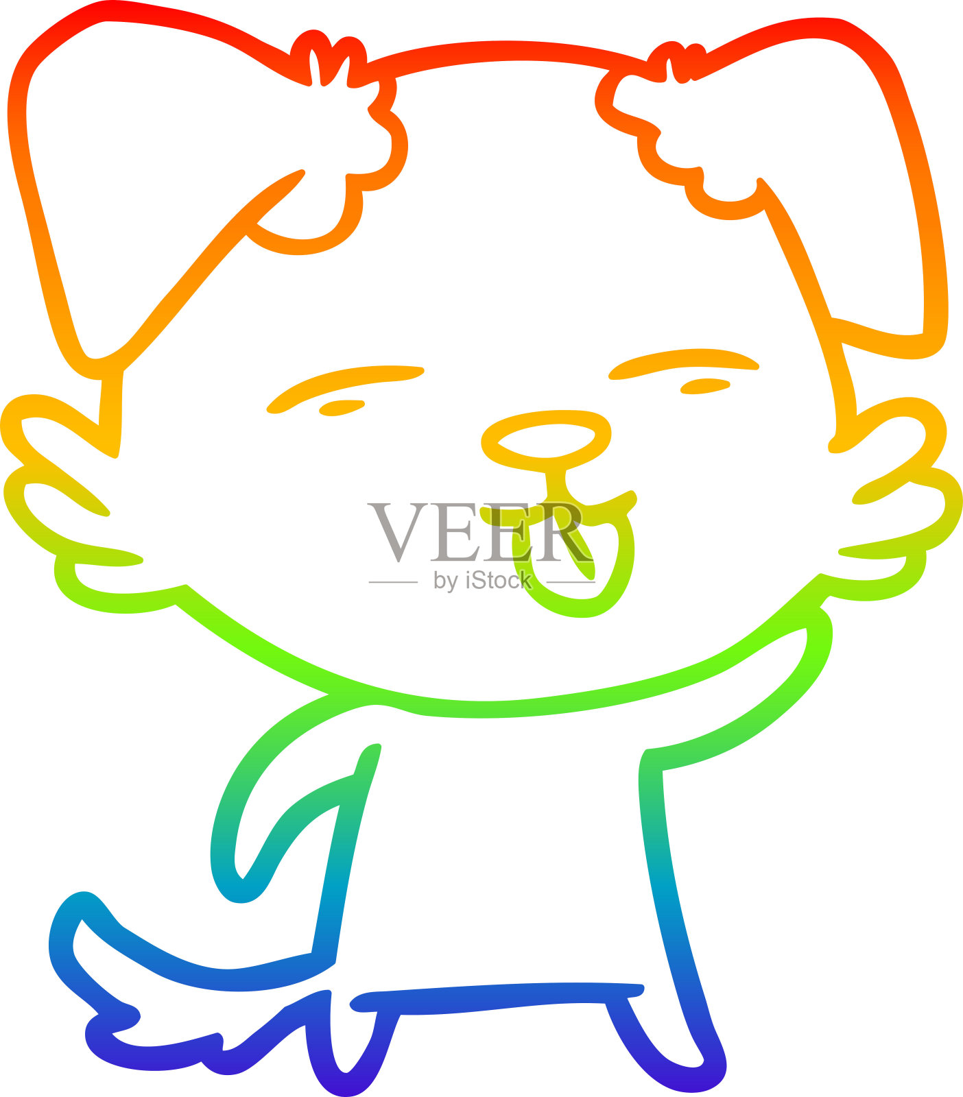 彩虹渐变线画的卡通狗伸出舌头插画图片素材