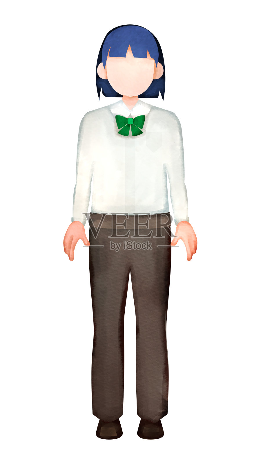 初中或高中女生穿着长袖衬衫和长裤的制服插画图片素材