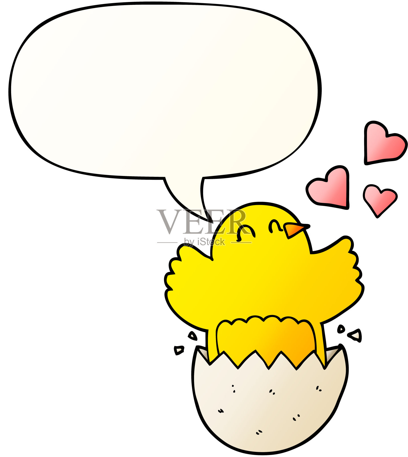 可爱的孵化小鸡卡通语音泡沫在平滑的渐变风格插画图片素材