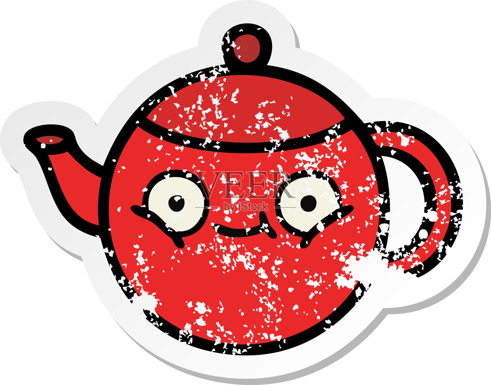 心疼贴纸的可爱卡通茶壶插画图片素材