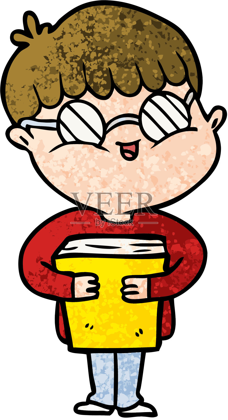 卡通男孩戴着眼镜拿着书插画图片素材