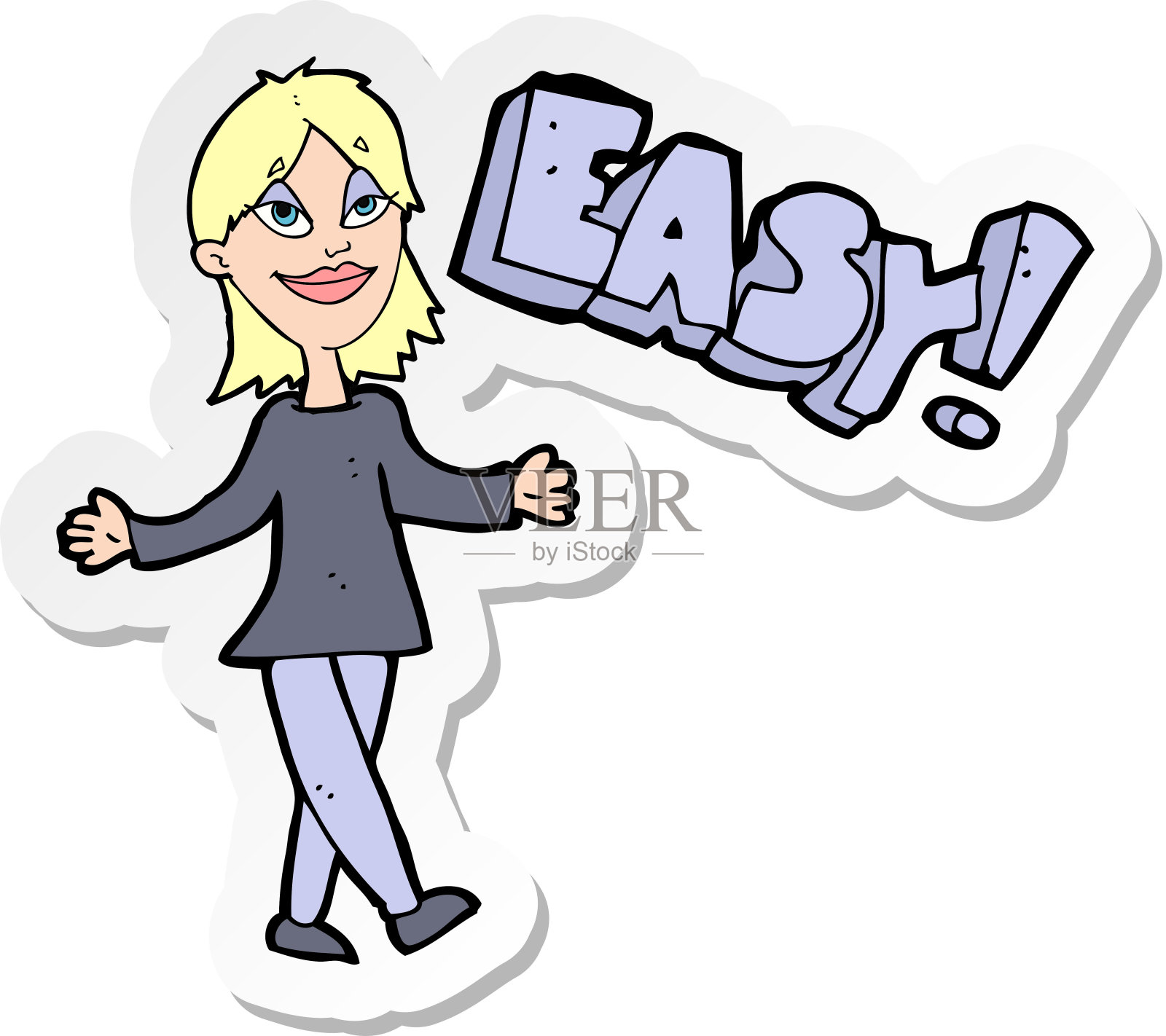 一个卡通女人的贴纸说简单插画图片素材