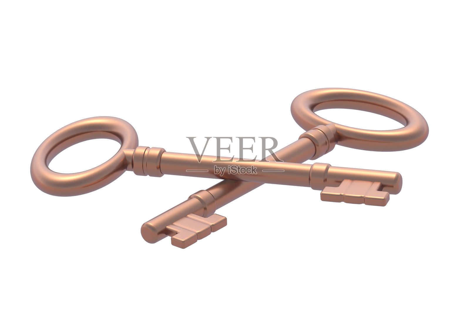 老式钥匙孤立在白色背景上。三维渲染照片摄影图片