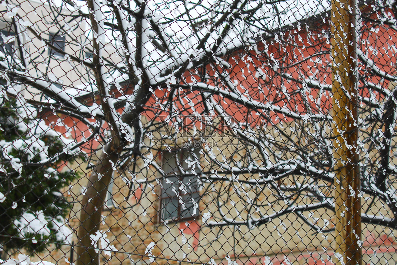 铁丝栅栏上的雪照片摄影图片