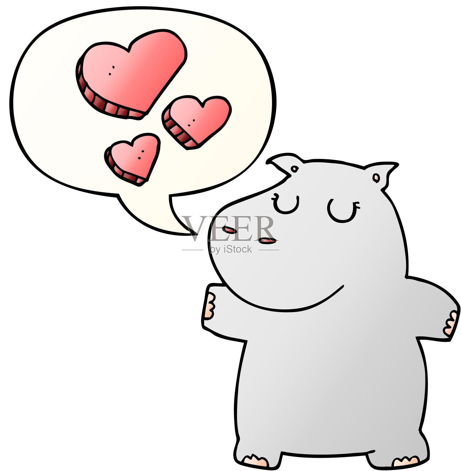 卡通河马在爱说话泡沫平滑渐变风格插画图片素材