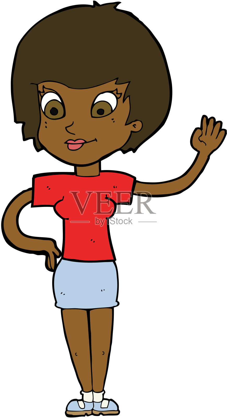 挥手的卡通女人插画图片素材