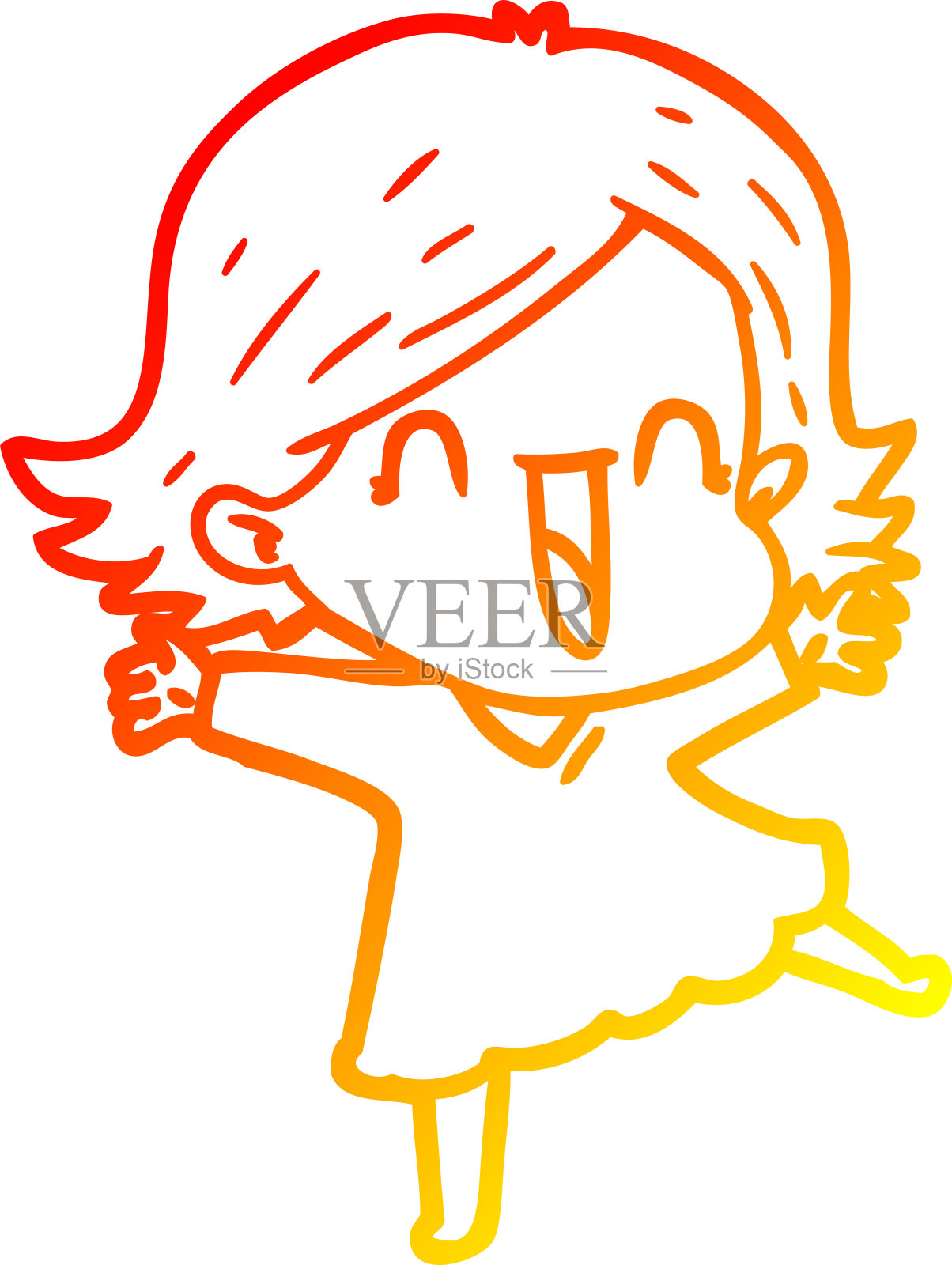 温暖的梯度线画的卡通笑女人插画图片素材