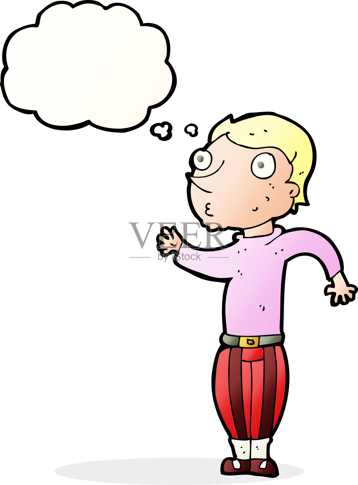 卡通人物穿着花哨的衣服,有思想泡泡插画图片素材