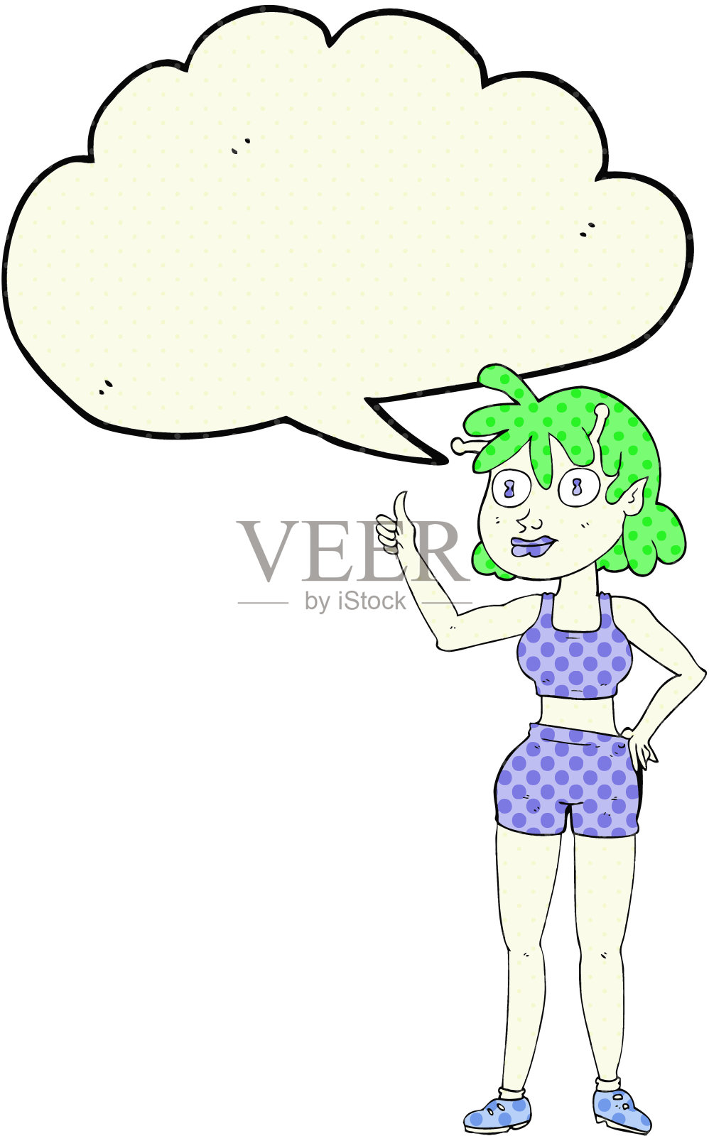 手绘漫画书演讲泡泡卡通外星人健身女孩设计元素图片