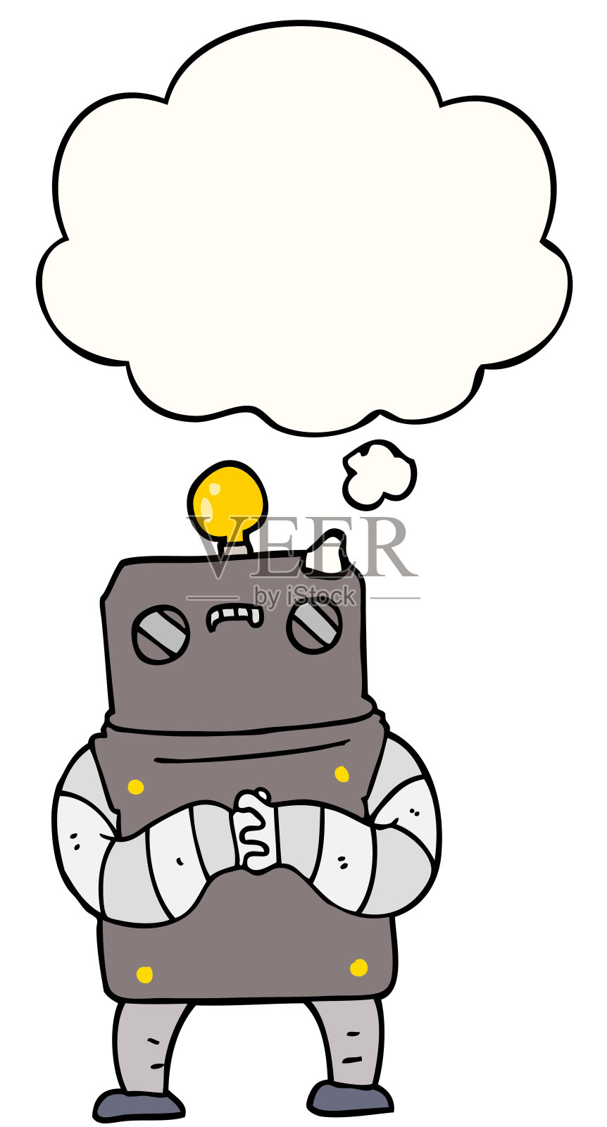 带有思想泡泡的卡通机器人插画图片素材