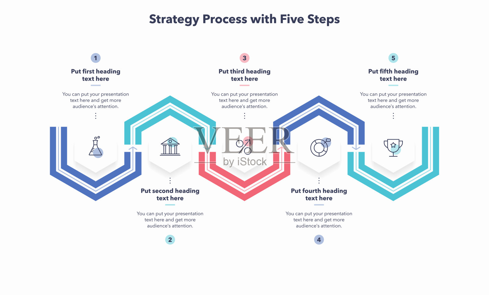 策略过程模板与五个彩色步骤插画图片素材