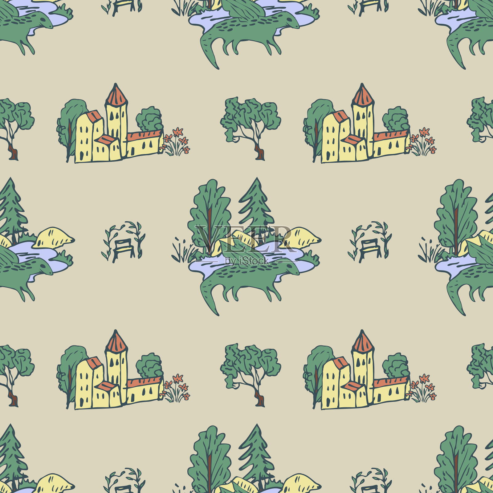 无缝的童话图案插画图片素材