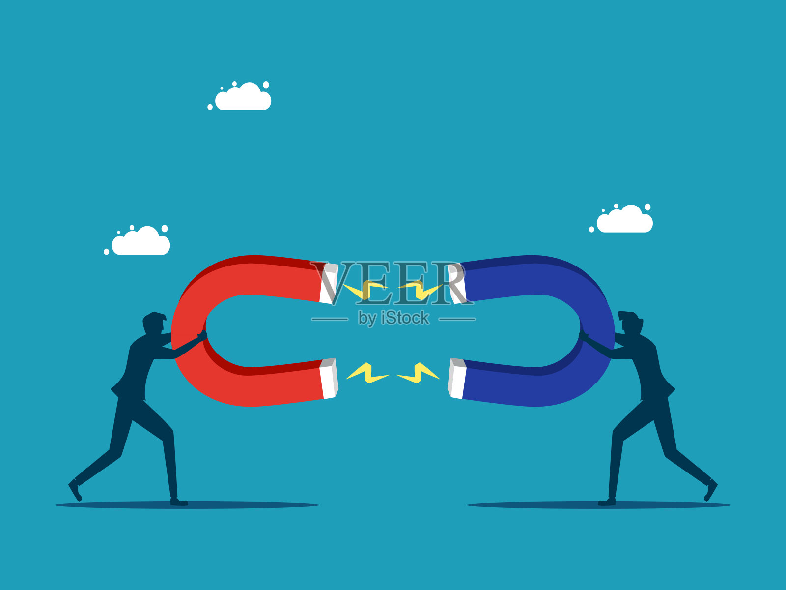 两个商人相互吸引。一起调整业务插画图片素材