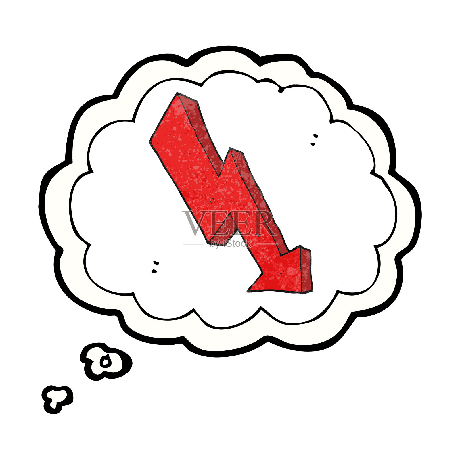 手绘思想泡泡纹理卡通箭头下降趋势插画图片素材