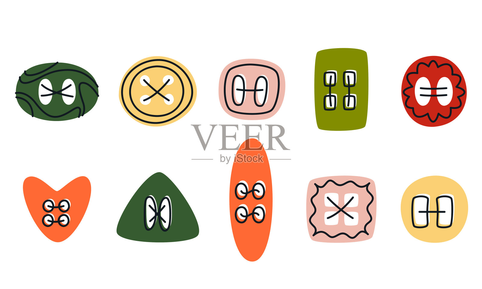 设置不同的按钮在涂鸦风格。插画图片素材