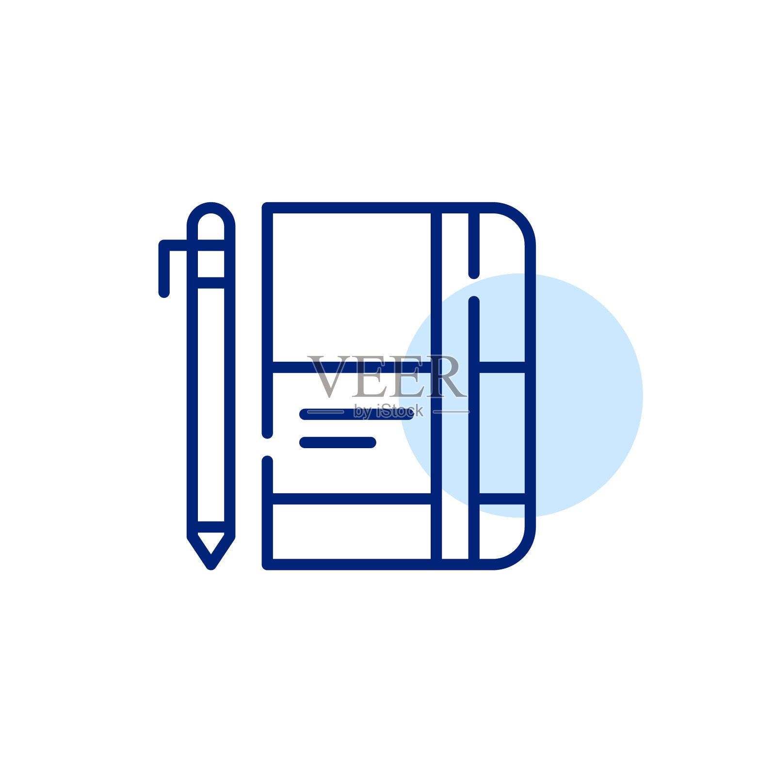 带铅笔的精装笔记本。像素完美,可编辑的笔画图标插画图片素材