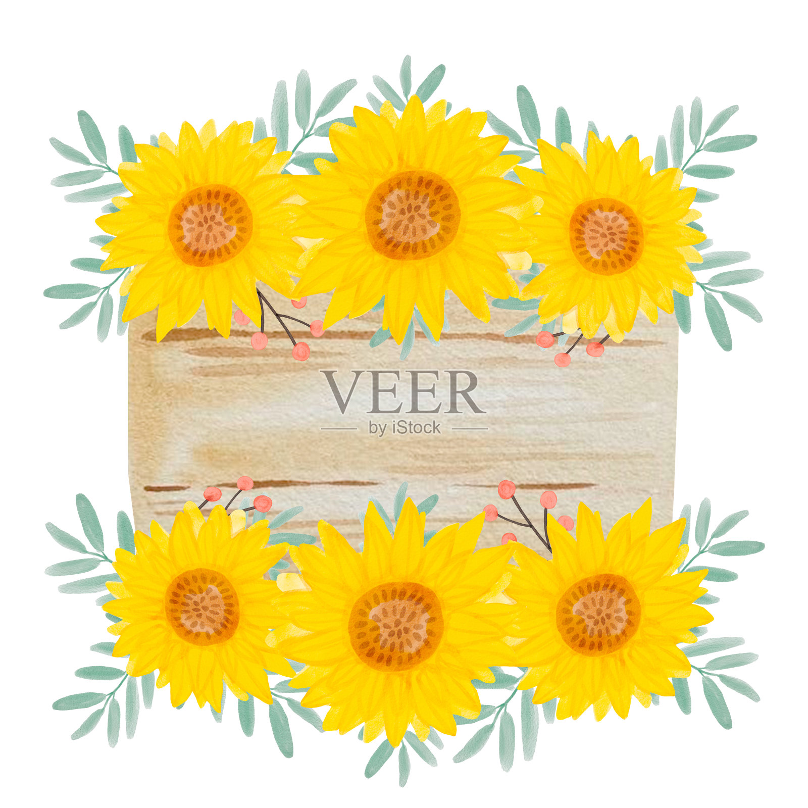 水彩向日葵花木框。黄花花园农家乐边界。手绘水彩插图孤立。秋花感恩秋插画图片素材