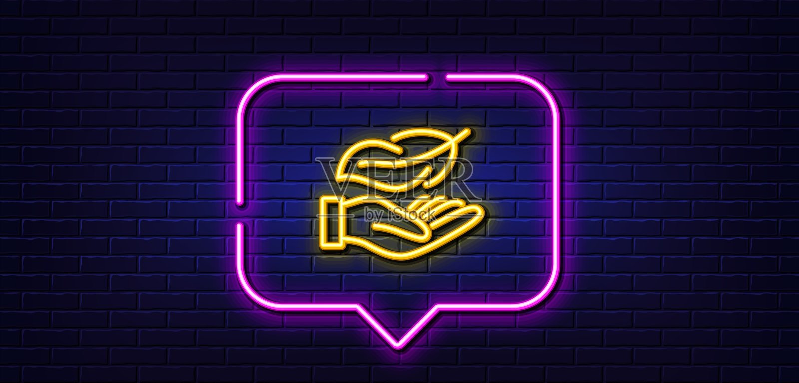 轻量级线性图标:羽毛笔标志,霓虹灯语音气泡矢量图插画图片素材