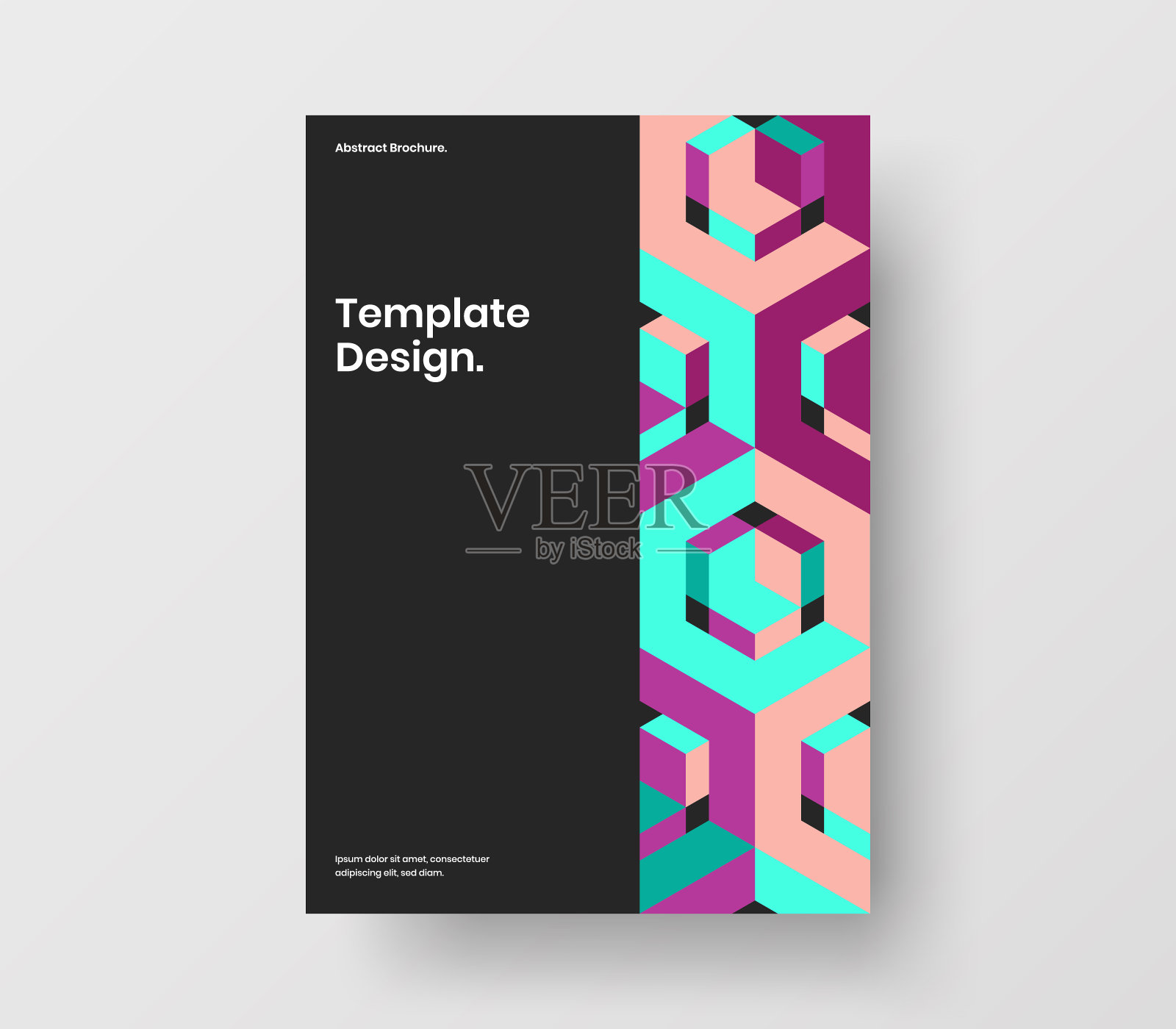 明亮的明信片A4设计矢量插图。现代马赛克形状传单模板。插画图片素材