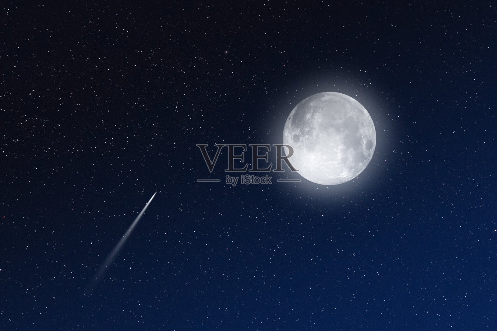 星空银河,月亮,彗星和流星雨,流星和流星。照片摄影图片