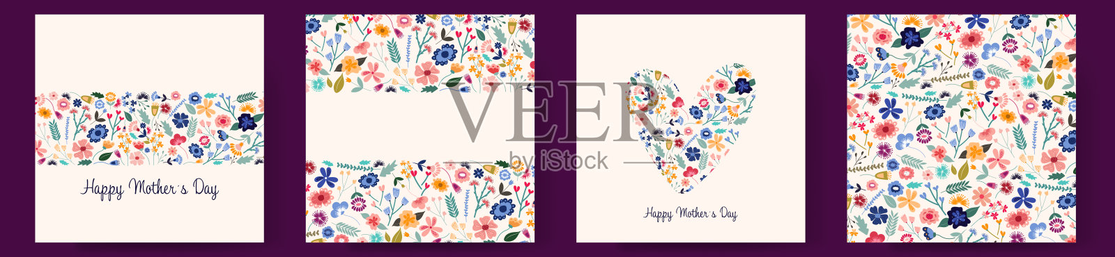 母亲节快乐的矢量贺卡与鲜花设计模板素材