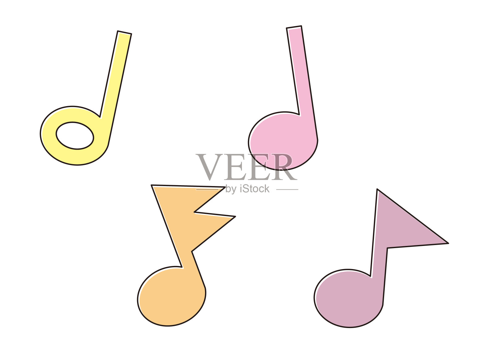 彩色黄色音乐音符(半音符、四分音符、八分音符、十六分音符)盘偏插画图片素材