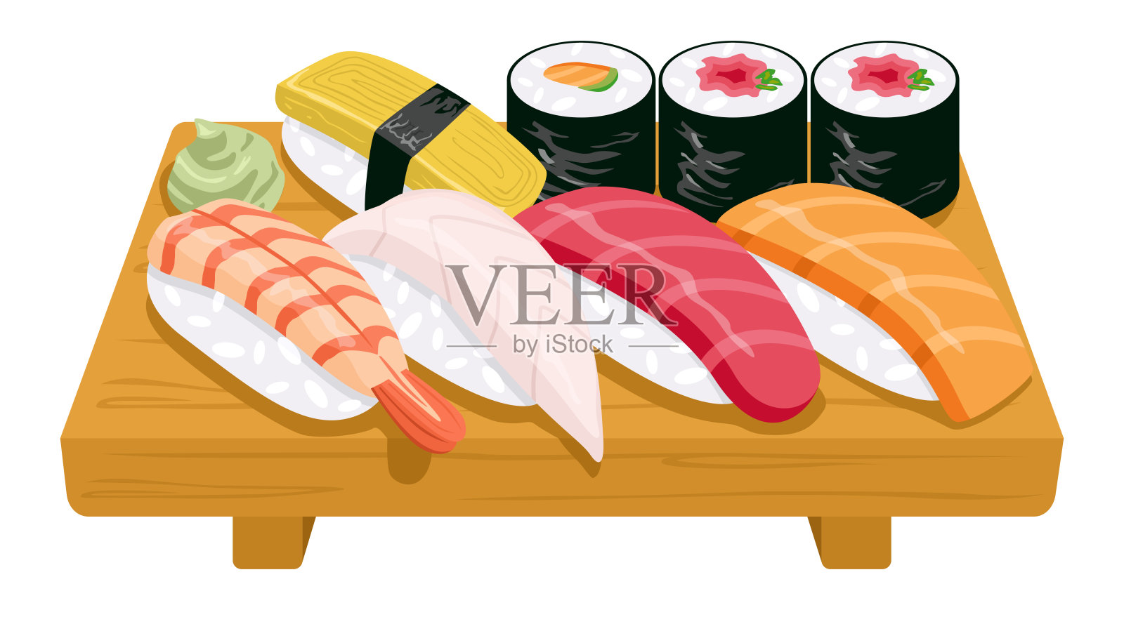 在木架上的寿司握寿司的插图插画图片素材