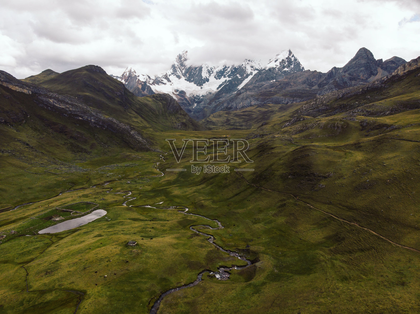 空中全景华华灰山脉电路山谷安第斯高山安卡什瓦努科秘鲁南美洲照片摄影图片