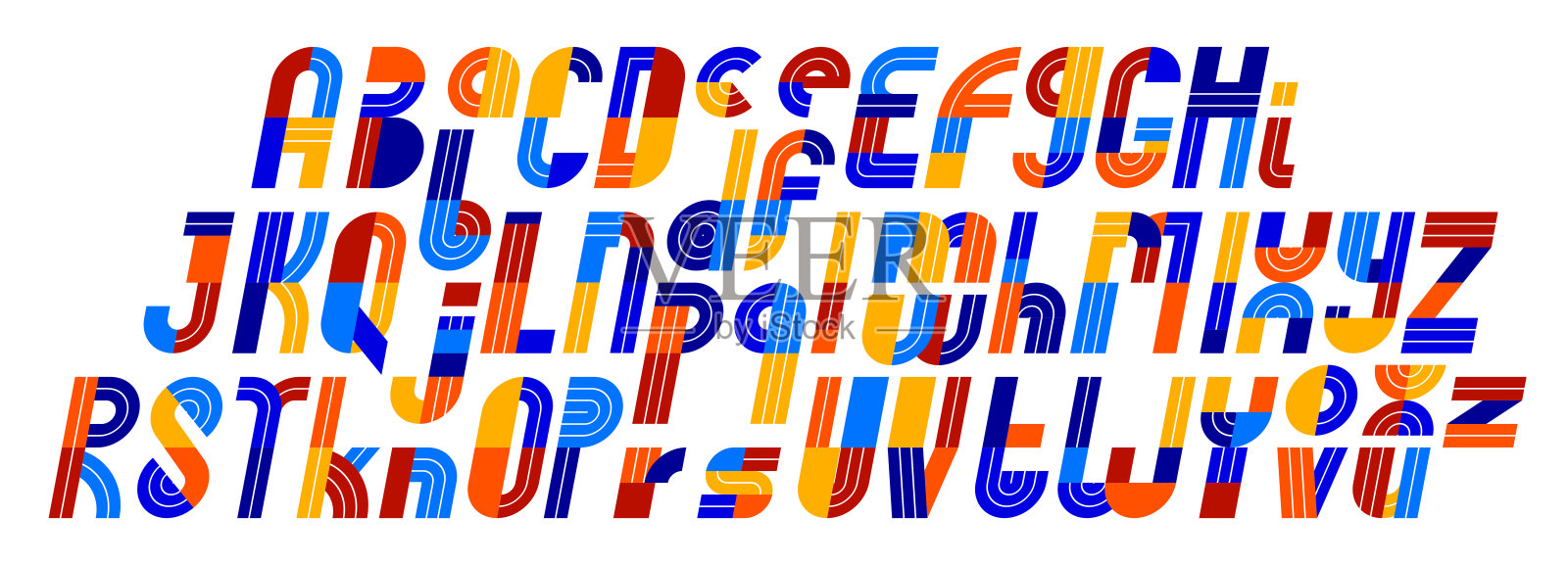 运动游戏字体,矢量复古潮流几何字母集插画图片素材