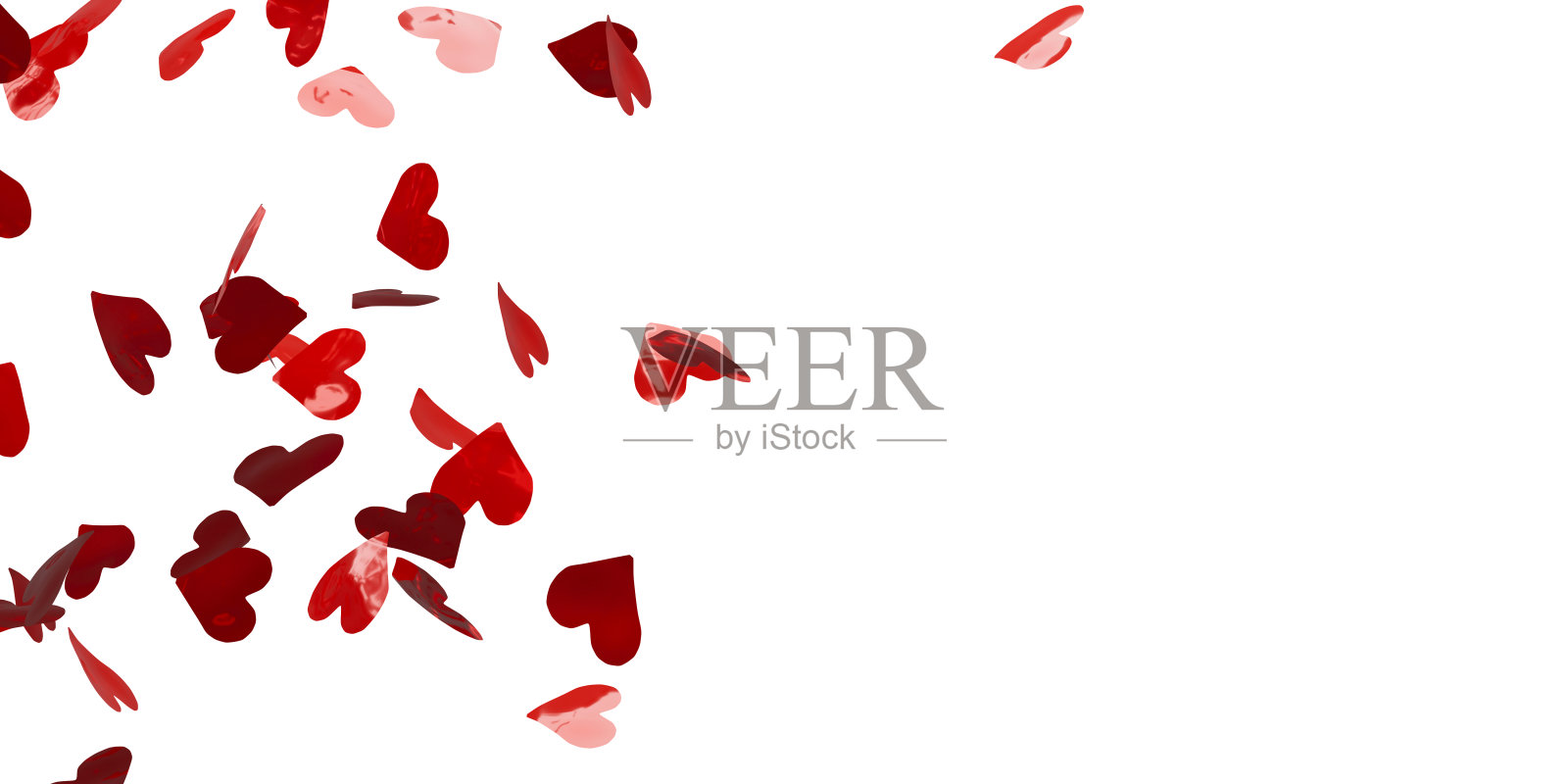 红色纸屑在心形孤立的形状,近距离,3d渲染照片摄影图片