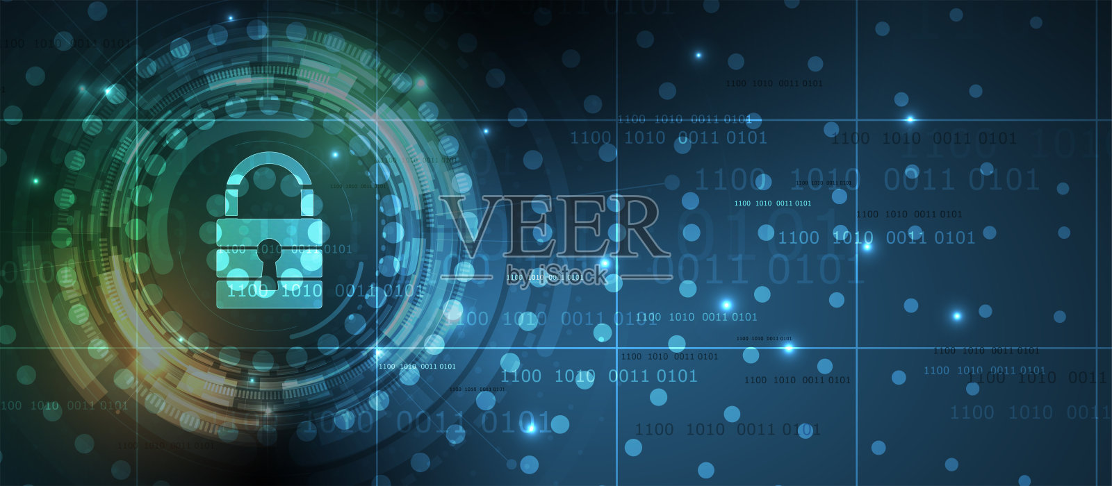 互联网数字安全技术概念为业务背景。电路板上锁定插画图片素材