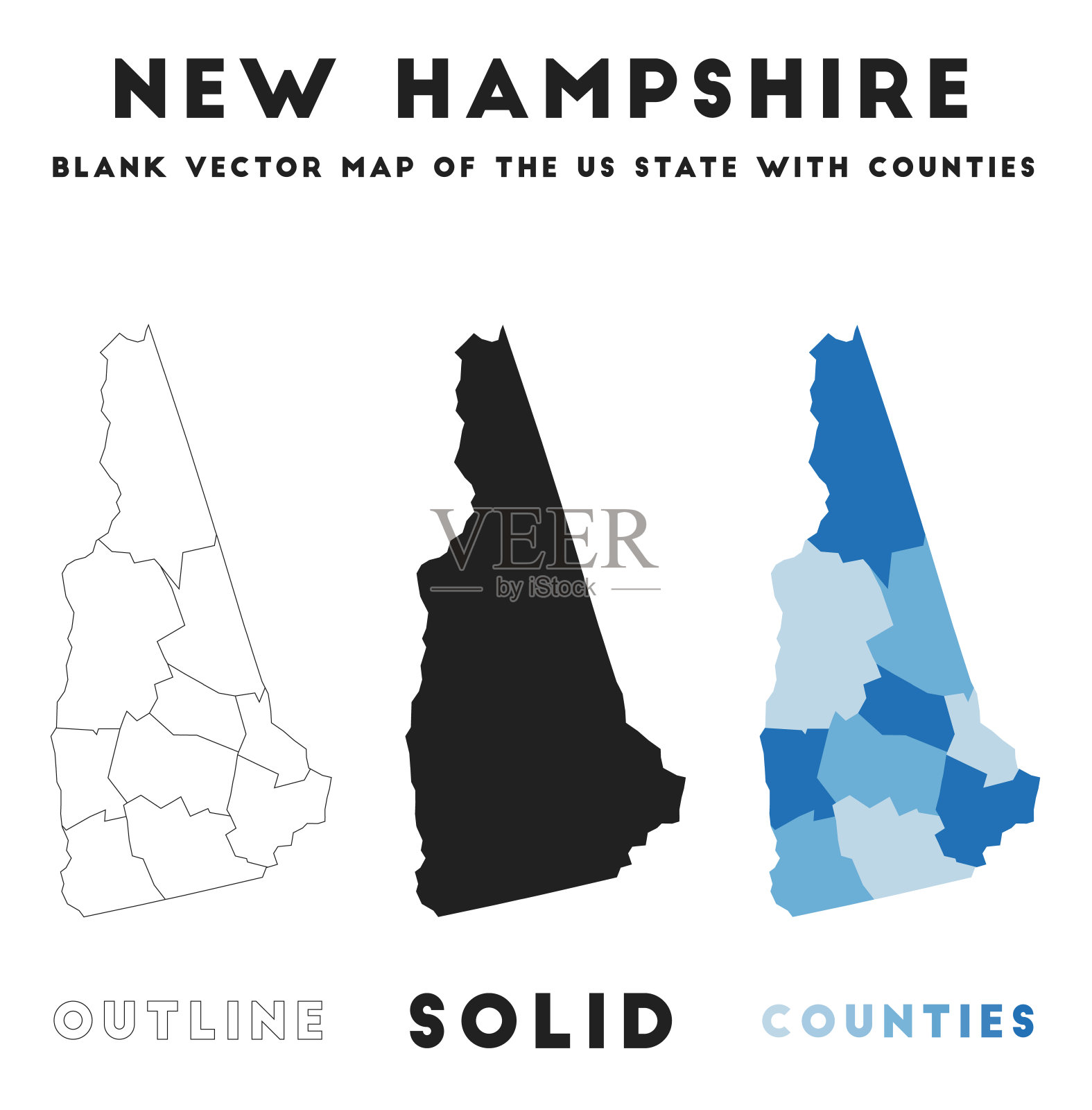 新罕布什尔州地图。新罕布什尔州的边界为您的信息图。向量us状态的形状。矢量插图。插画图片素材