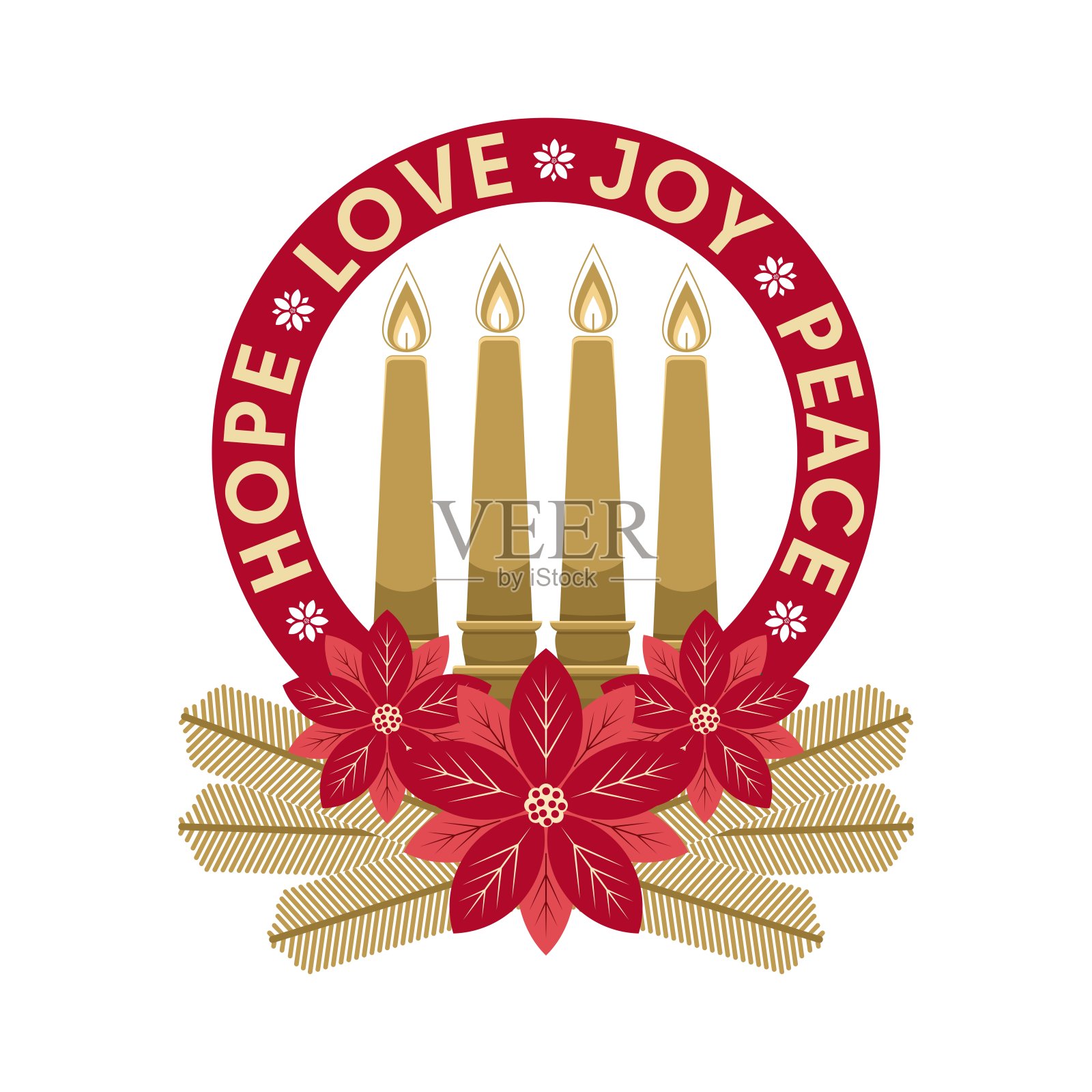 圣诞节矢量插画。为迎接耶稣基督的诞生而点燃的四根降临节蜡烛插画图片素材